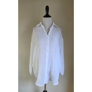 Vitamin A White Linen Tunic Button Down Top Women's XS